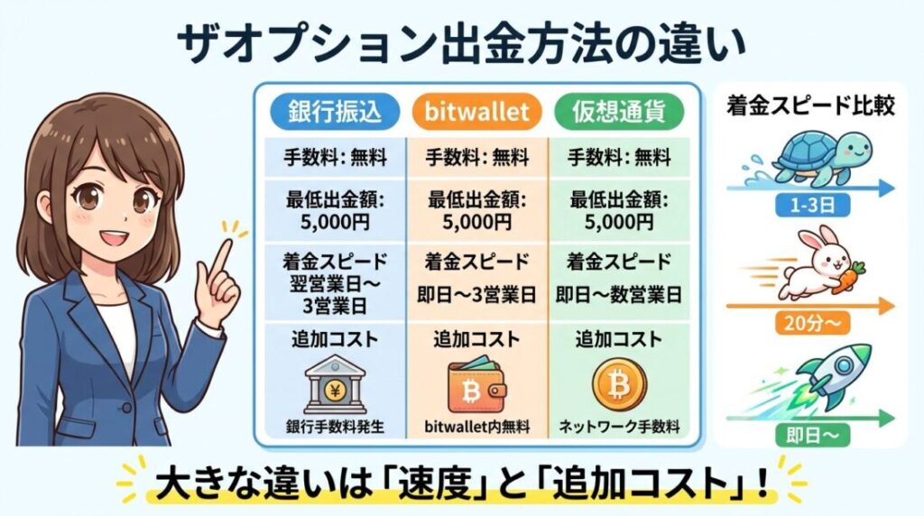銀行振込・bitwallet・仮想通貨の違いを一覧で