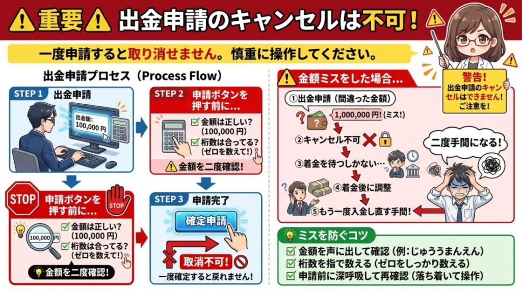 出金申請のキャンセルは不可