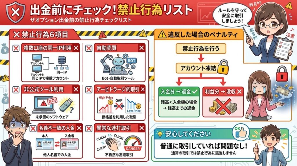 出金前にチェックしておきたい禁止行為
