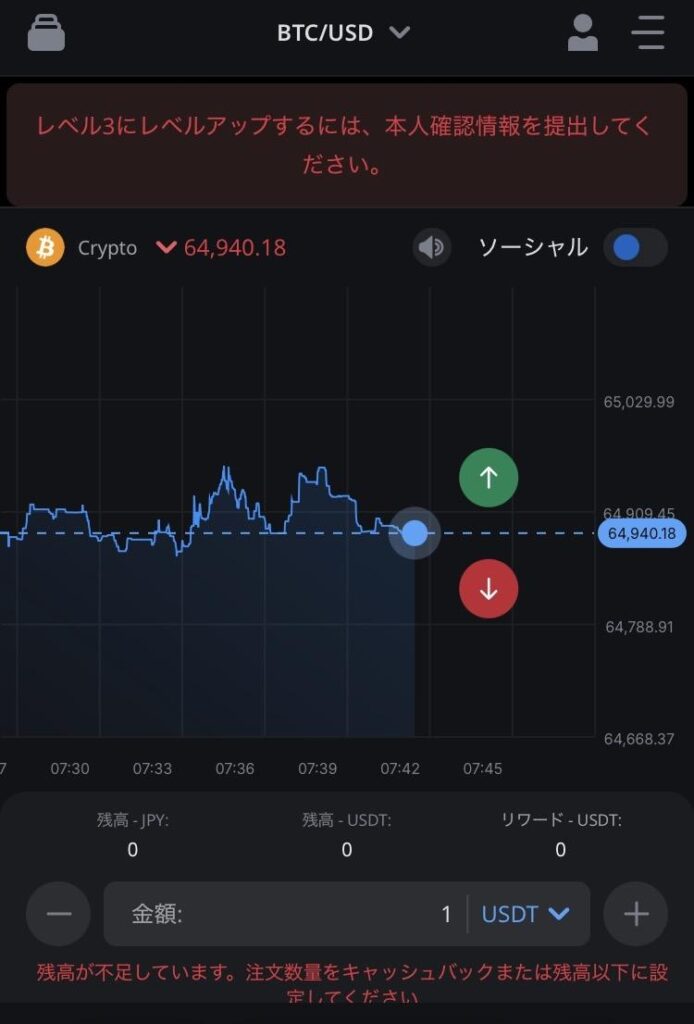 bitcastleの取引画面